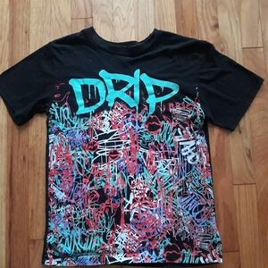 Black and Teal Graphic Kids Tee